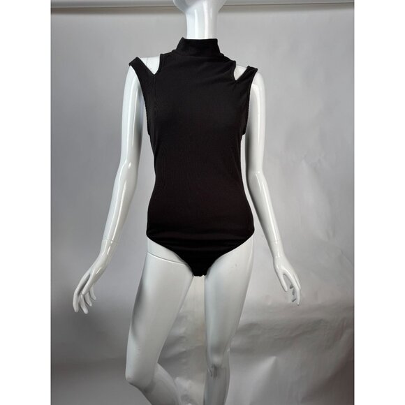 Free People Brown Ribbed LG Cold Shoulder Bodysuit With Mock Neck By Intimately - Picture 11 of 16